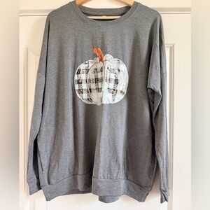 Gray Tunic Top with Plaid Pumpkin Design